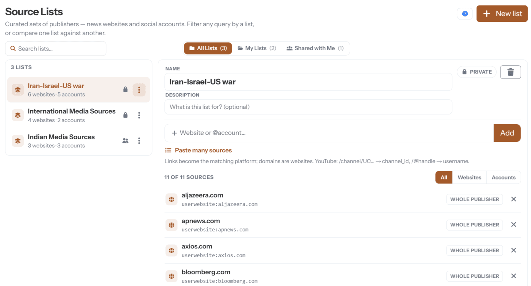 Track the sources and voices that matter—with Source Lists